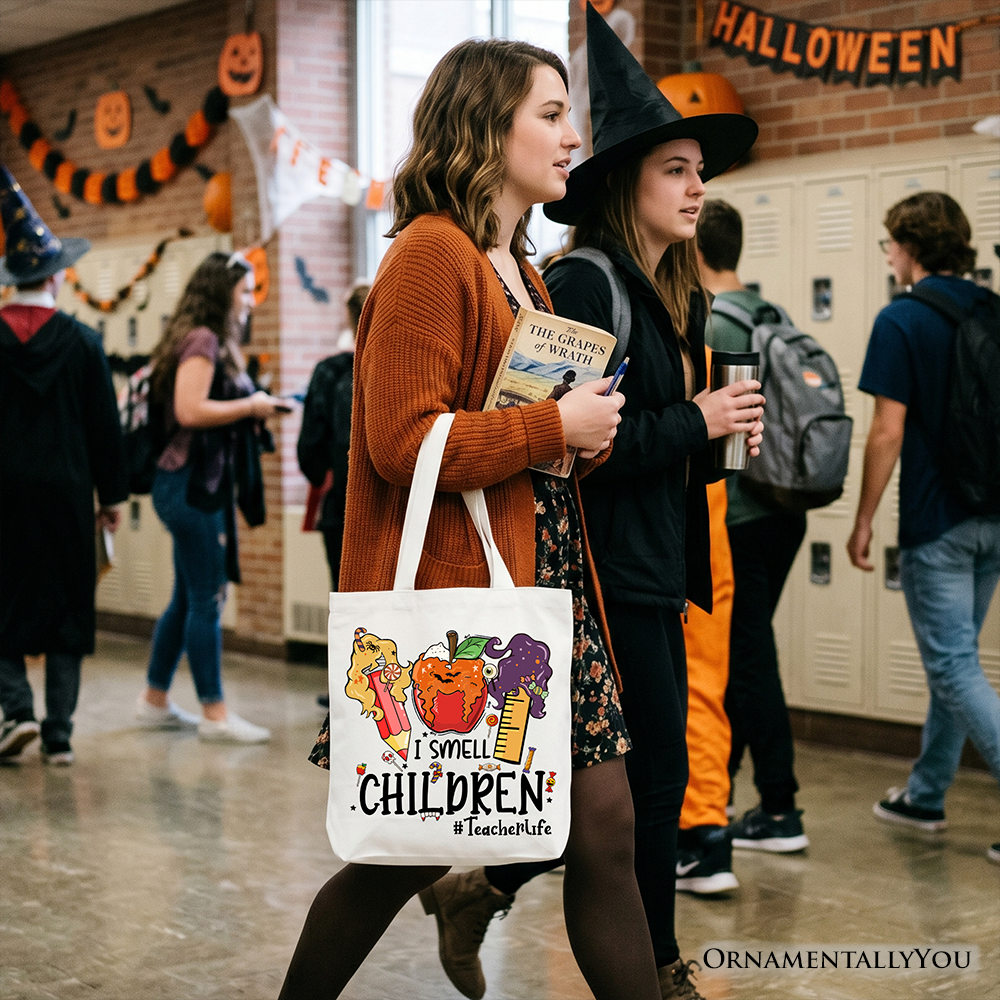I Smell Children Witch Teacher Life Tote Bag, Back To School Halloween Gift Shopper