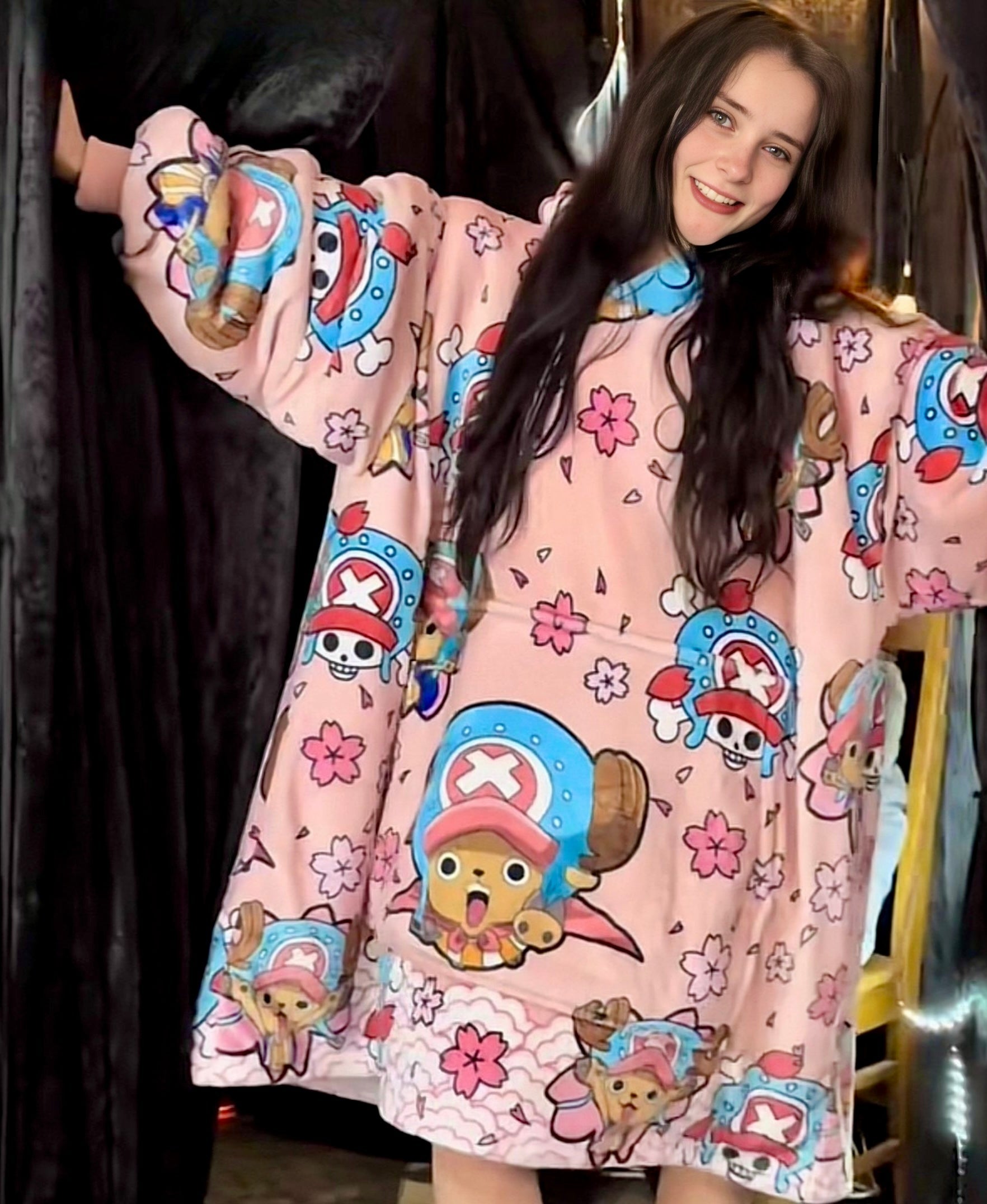 Tony Chopper One Piece wearable Sherpa blanket hoodie for kids and adults