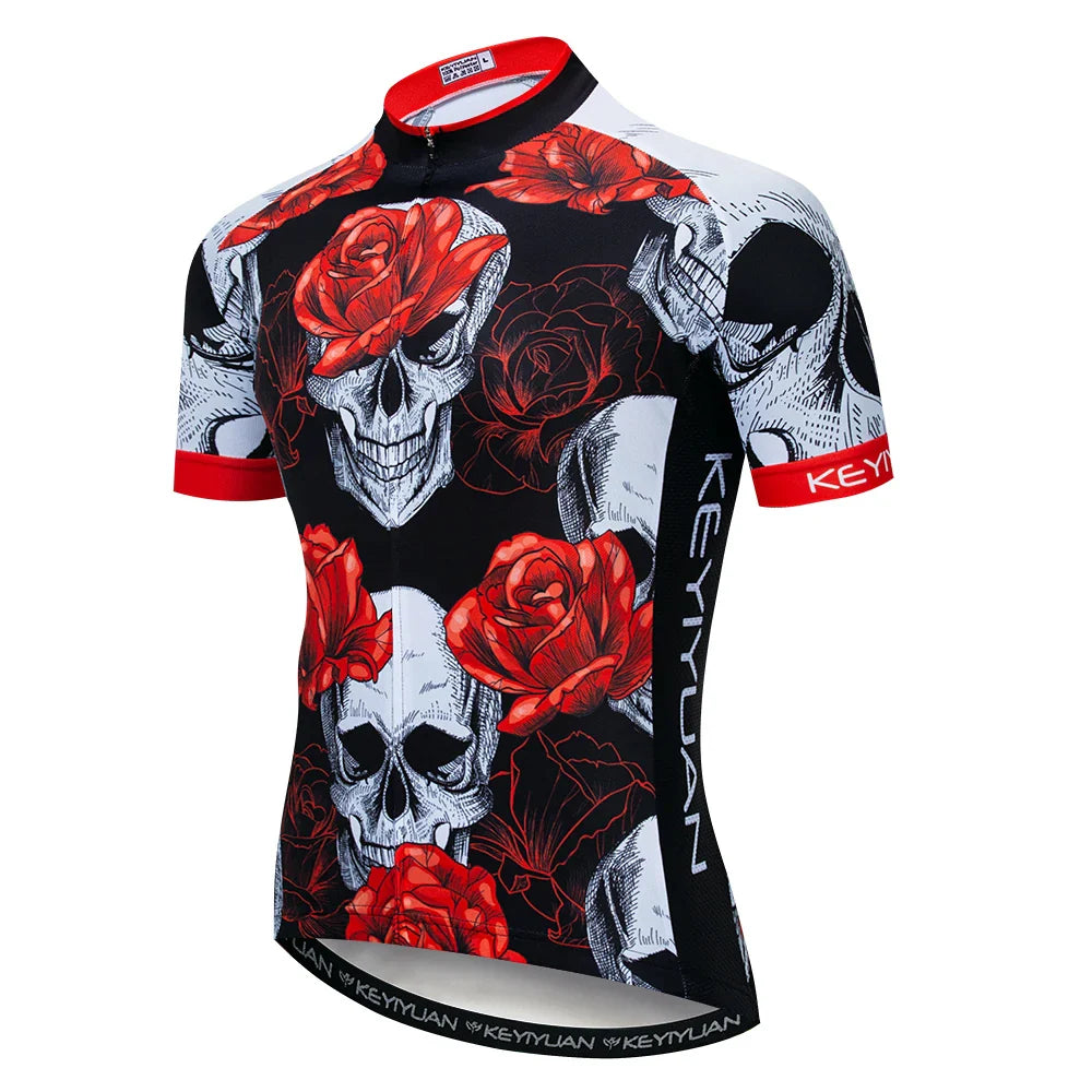 Men's Skull Cycling Jersey – Short Sleeve MTB & Road Bike Shirt