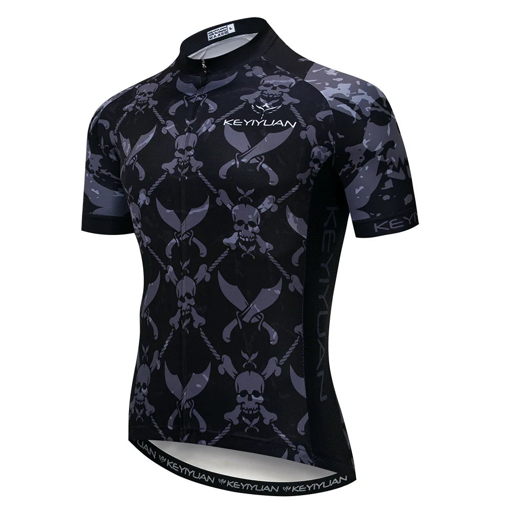 Men's Skull Cycling Jersey – Short Sleeve MTB & Road Bike Shirt