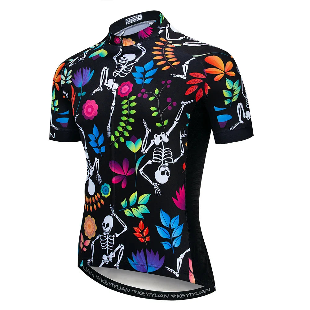 Men's Skull Cycling Jersey – Short Sleeve MTB & Road Bike Shirt