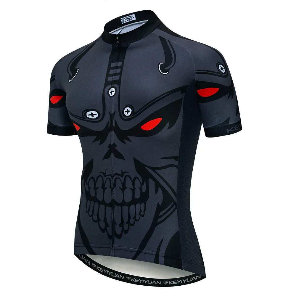Men's Skull Cycling Jersey – Short Sleeve MTB & Road Bike Shirt
