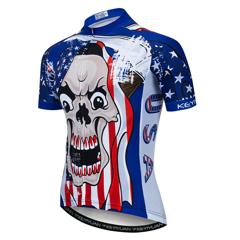 Men's Skull Cycling Jersey – Short Sleeve MTB & Road Bike Shirt