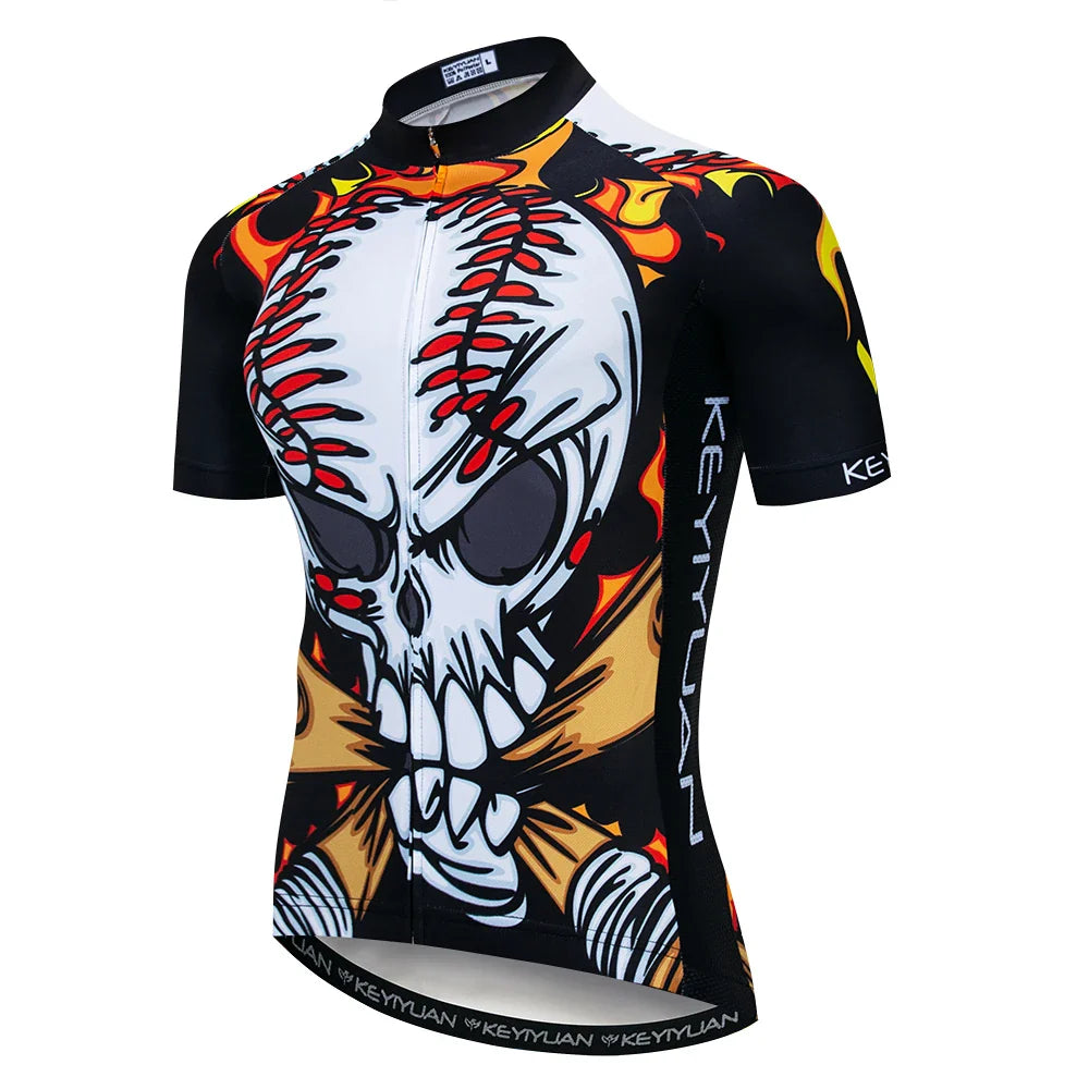 Men's Skull Cycling Jersey – Short Sleeve MTB & Road Bike Shirt