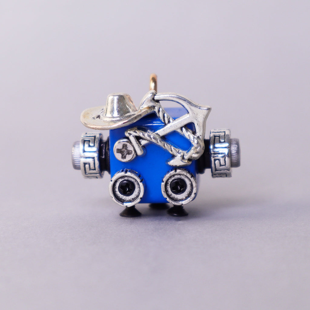 Handcrafted wooden bot necklace, keychain, and mini decor with unique character and natural wood texture