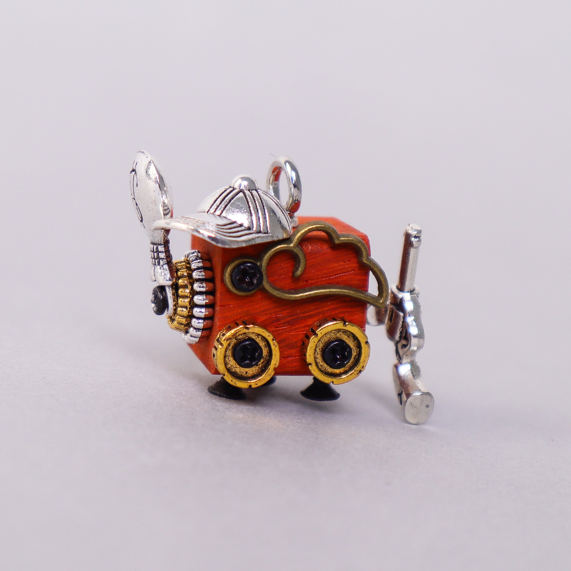 Handcrafted wooden bot necklace keychain mini decor unique natural wood robot charm