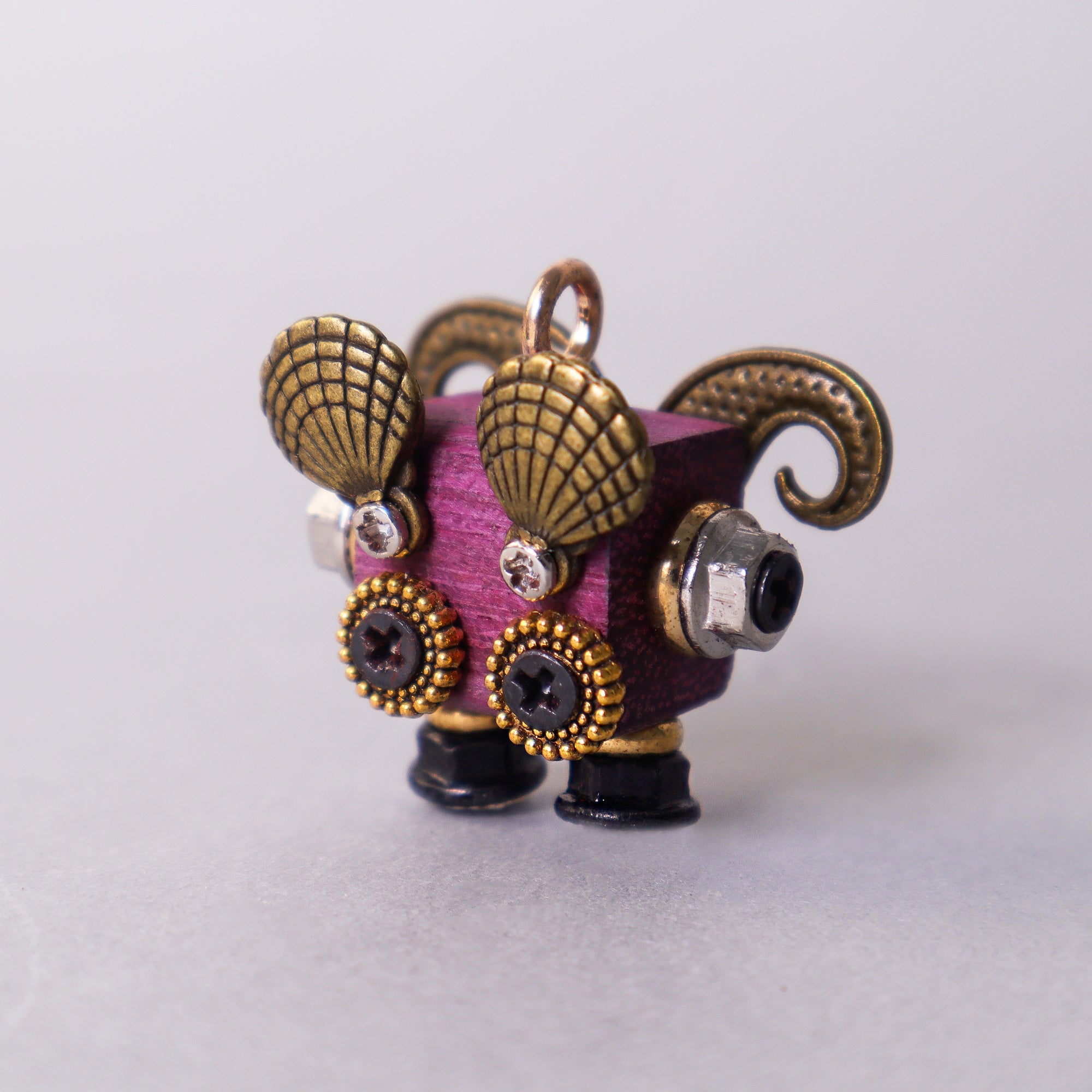 Handcrafted wooden bot necklace keychain and mini decor with unique charm