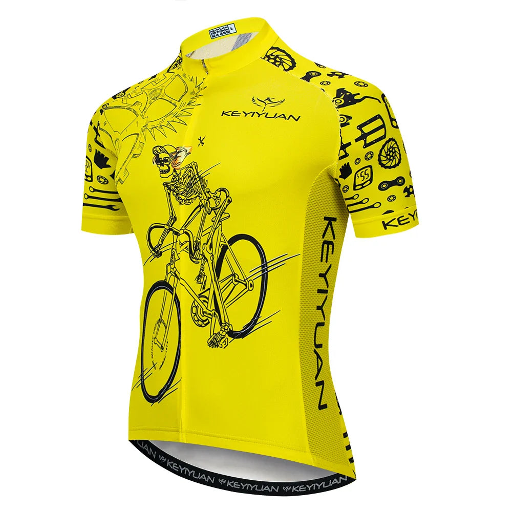 Men's Skull Cycling Jersey – Short Sleeve MTB & Road Bike Shirt