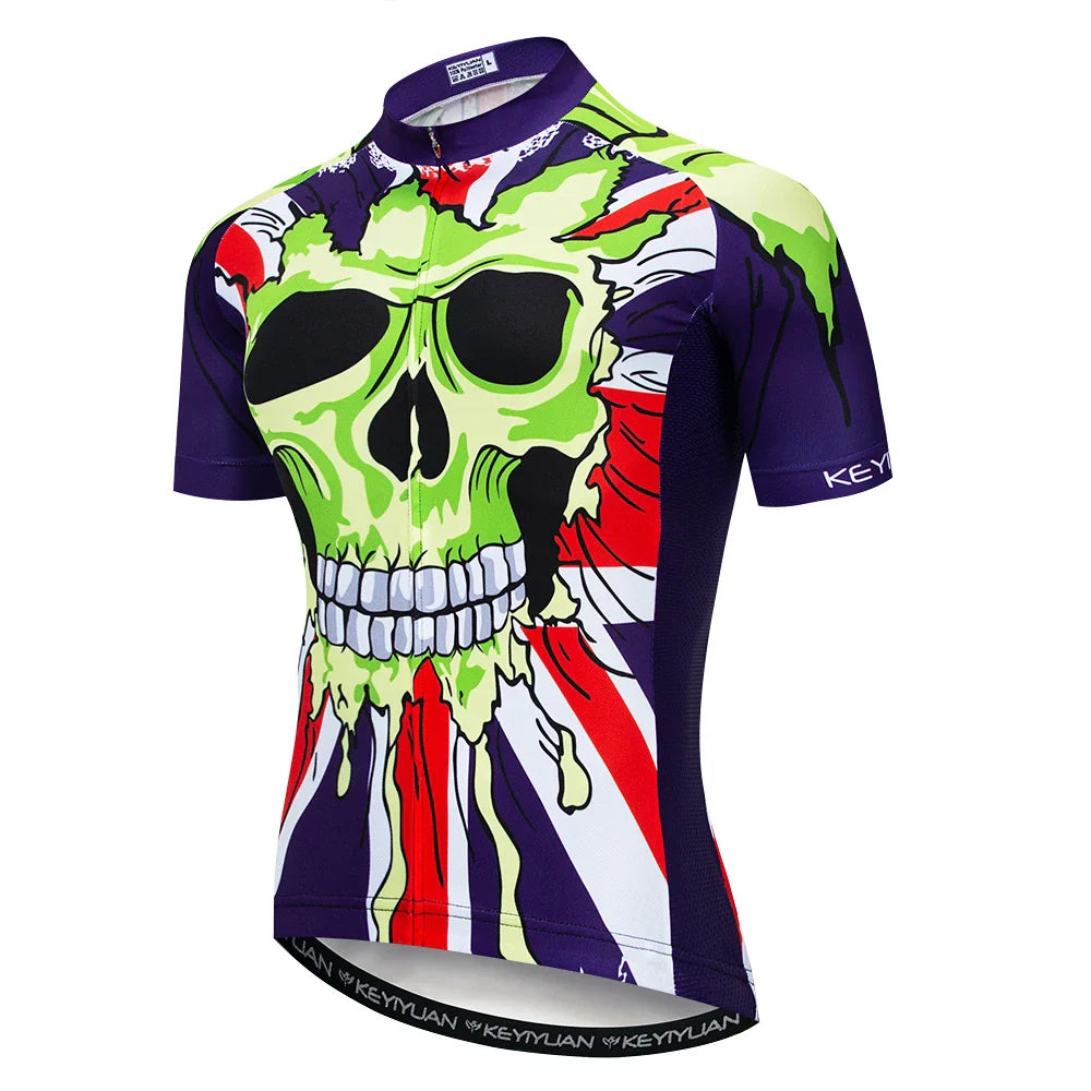 Men's Skull Cycling Jersey – Short Sleeve MTB & Road Bike Shirt