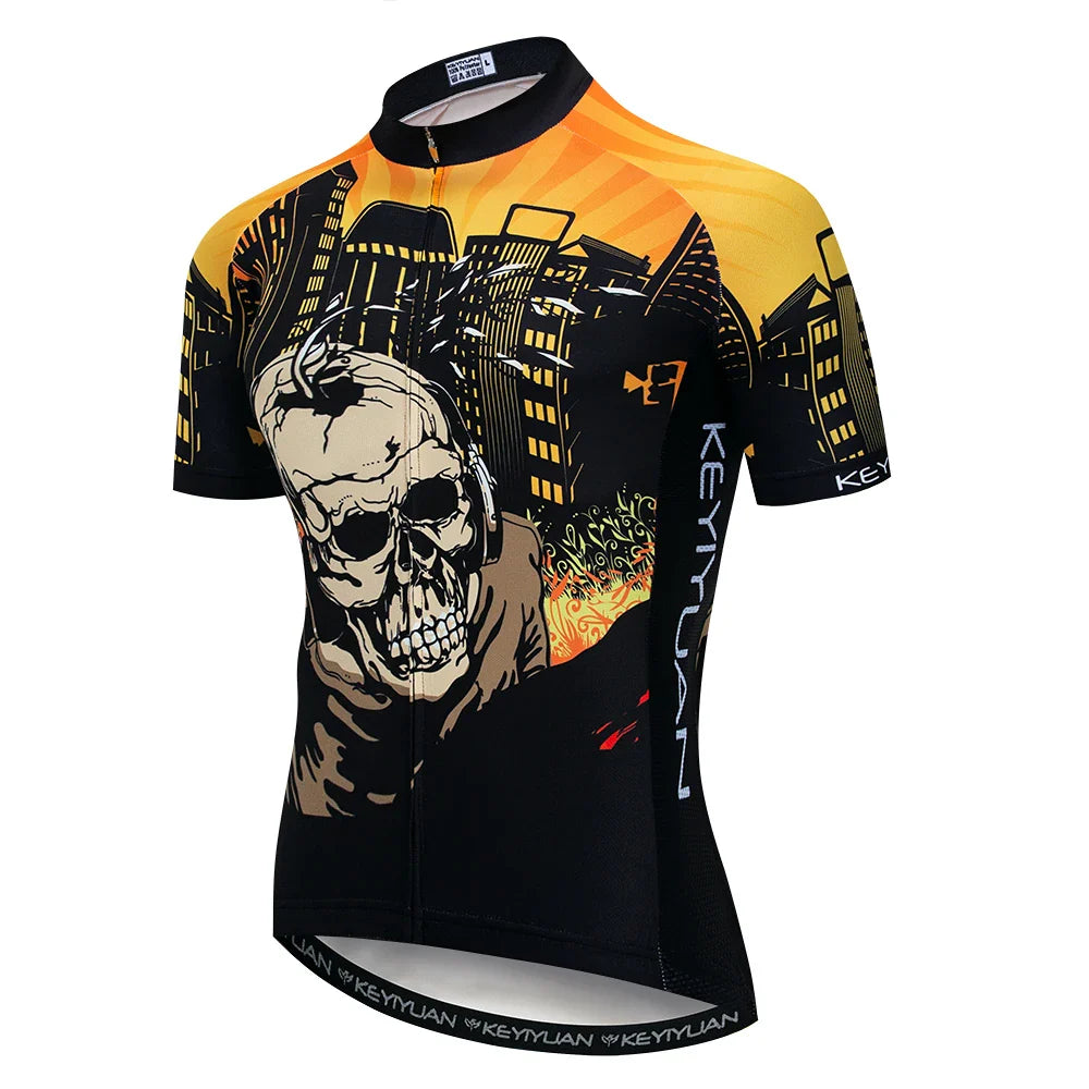 Men's Skull Cycling Jersey – Short Sleeve MTB & Road Bike Shirt