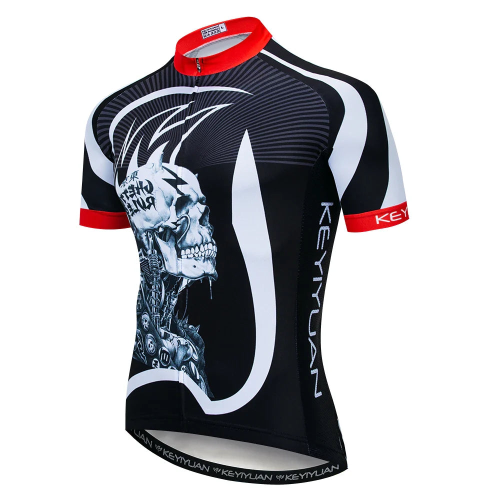 Men's Skull Cycling Jersey – Short Sleeve MTB & Road Bike Shirt