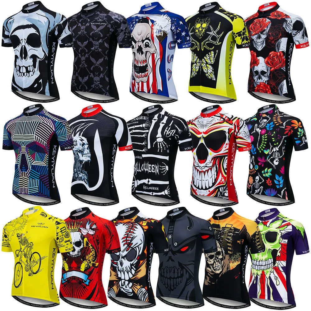 Men's Skull Cycling Jersey – Short Sleeve MTB & Road Bike Shirt