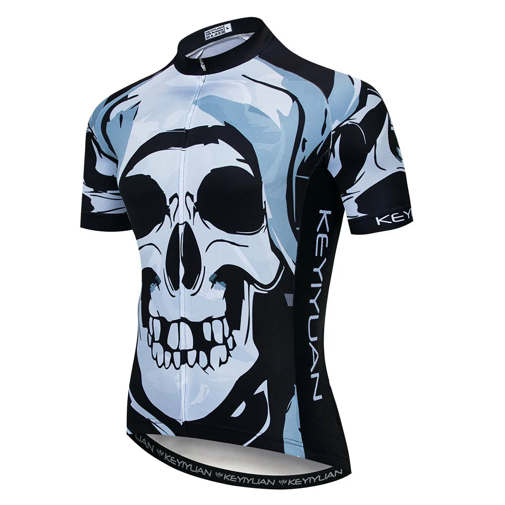 Men's Skull Cycling Jersey – Short Sleeve MTB & Road Bike Shirt