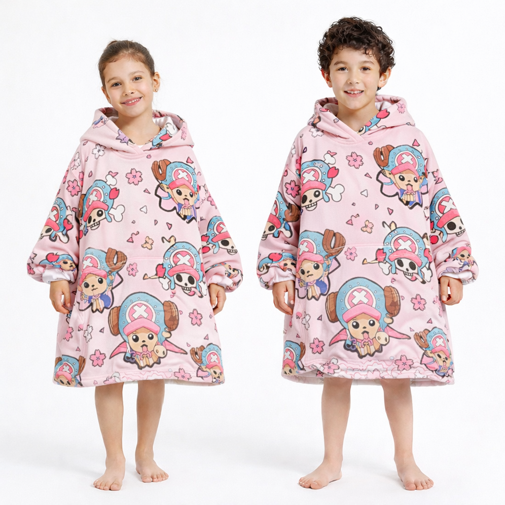 Tony Chopper One Piece wearable blanket hoodie in soft oversized Sherpa for kids and adults