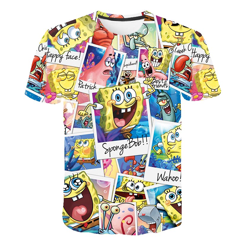 Spongebob Squarepants casual men's 3D printed short sleeve O-neck t-shirt in polyester batik fabric