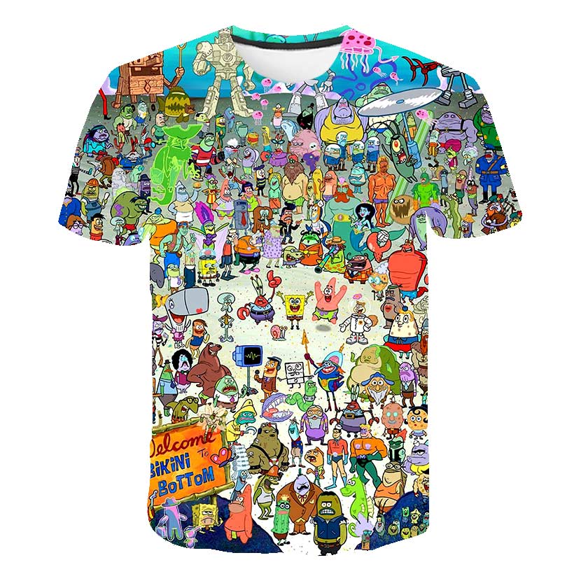 Spongebob Squarepants casual men's 3D printed polyester t-shirt with short sleeves and O-neck