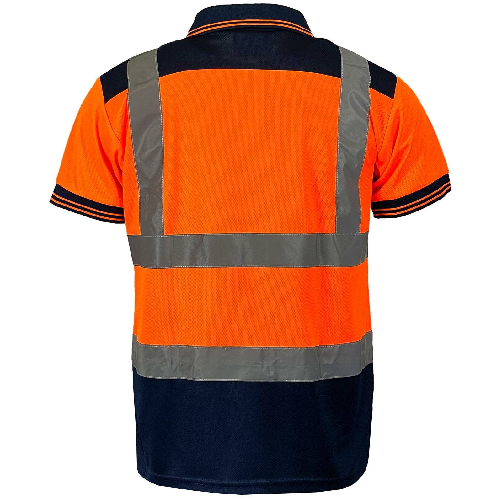 Mens Hi Vis Visibility short sleeved polo shirt in orange and navy with reflective tape and railway safety certification