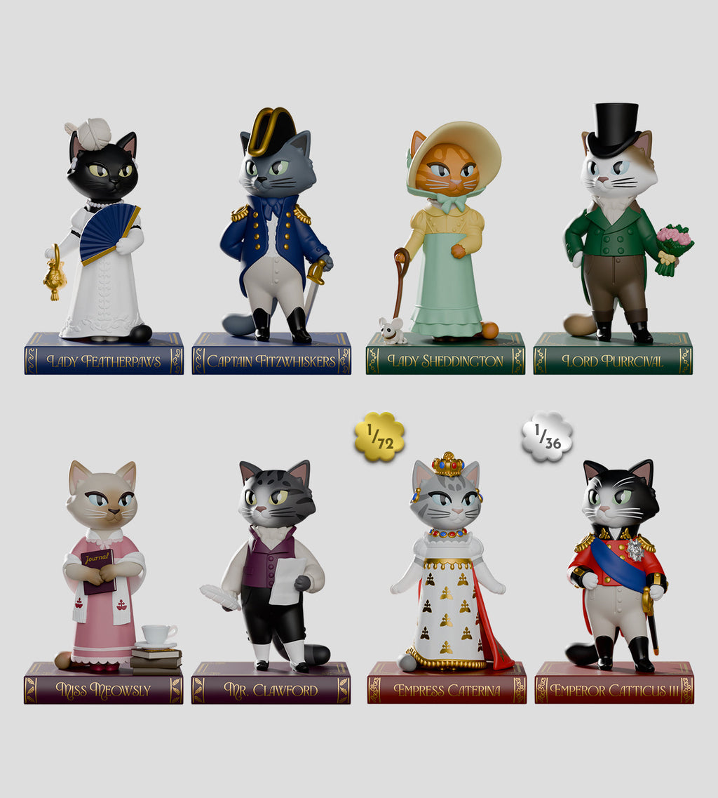 Kaleidos Creative Regency Cats Blind Box collectible figurines featuring Regency era styled cats with accessories