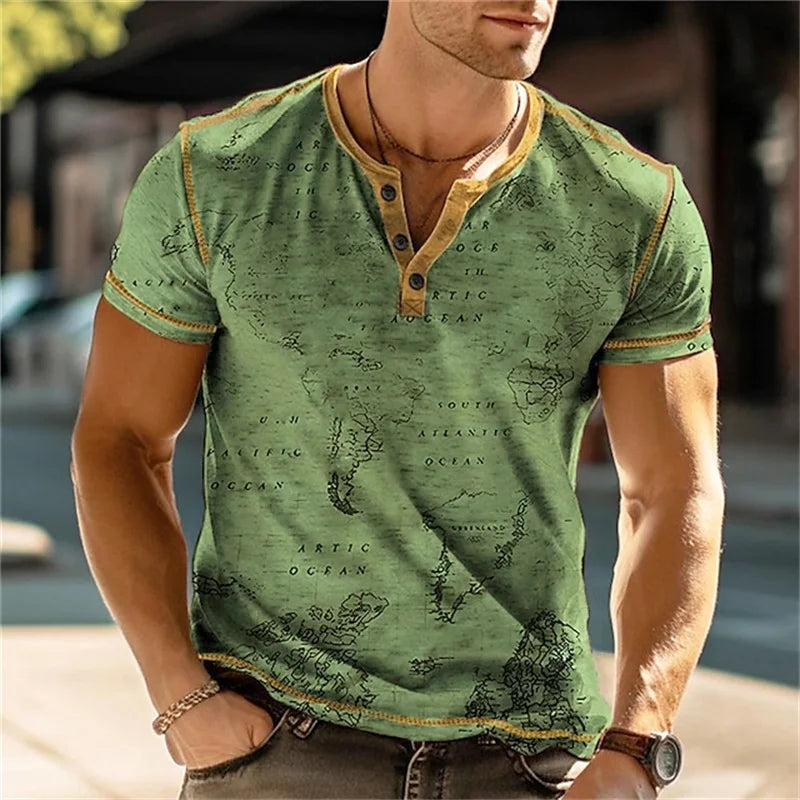 Summer 3D Printed T Shirt, Men’s Retro Patchwork, Cool Breathable, Short Sleeve, Trendy Casual, Oversized Top