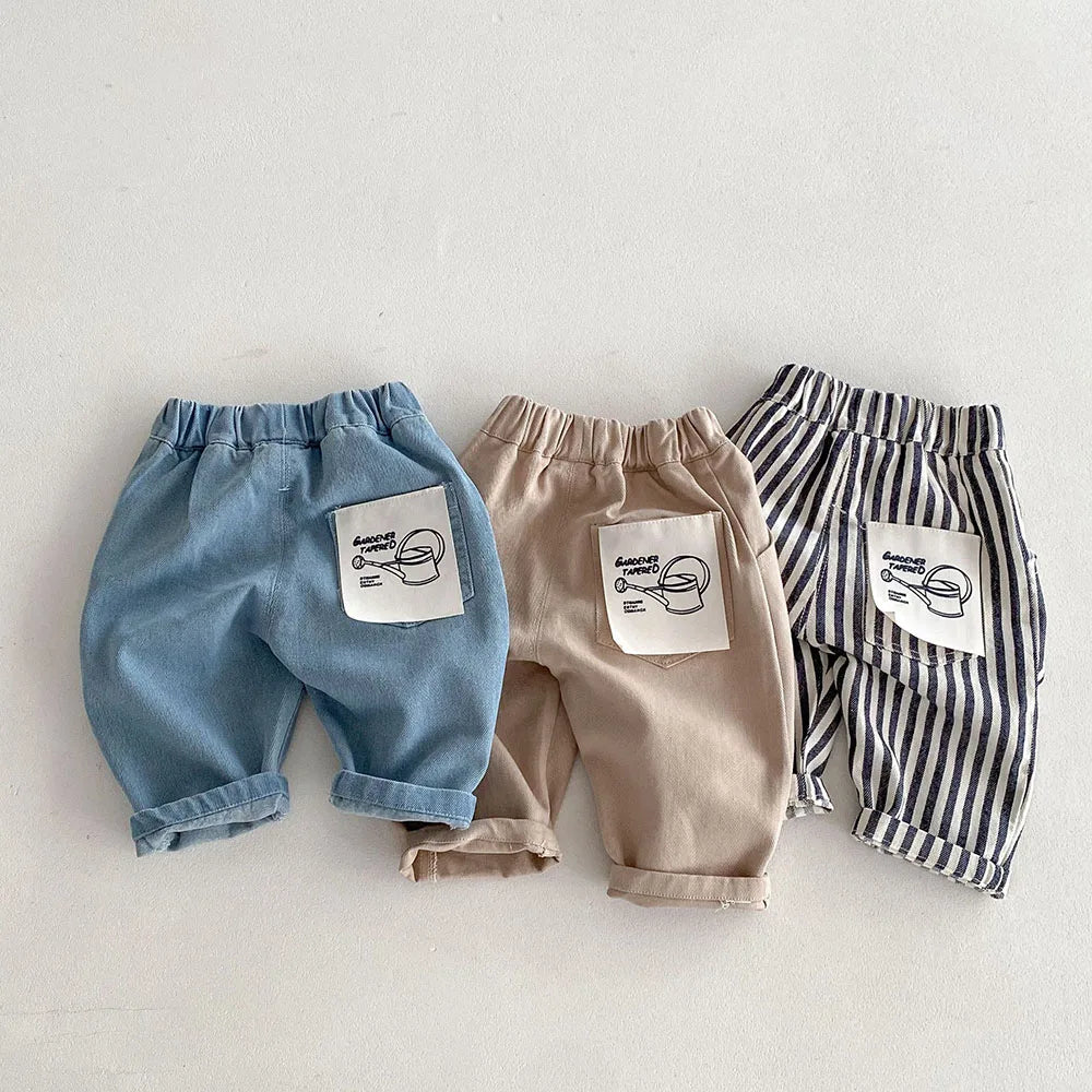 Kids Tapped Casual Striped Pants 0-5T Girls Boys Fashion Stripe Trousers Children Solid Denim Jeans Britches