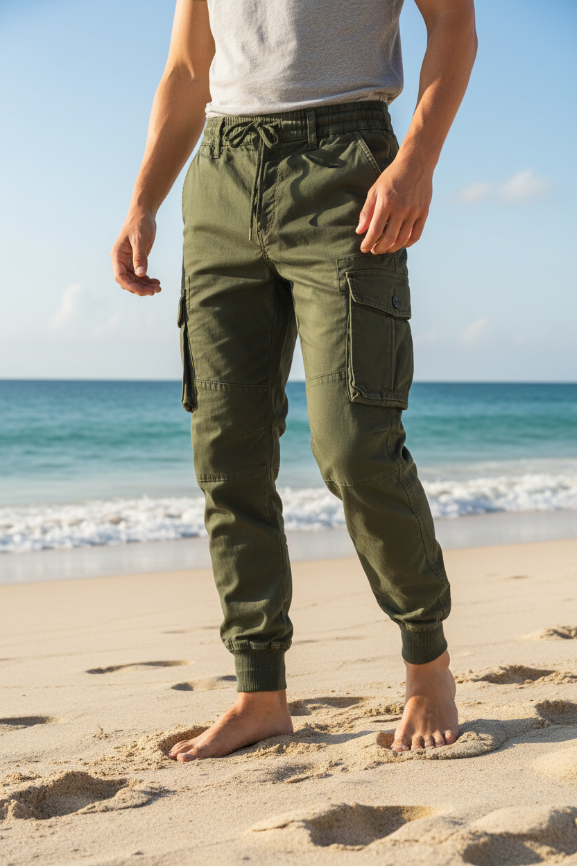 New Cotton Men’s Cargo Pants in Khaki, Black, Army, and Light Gray. Casual Tactical Joggers with Multi-Pockets for Fashion and Work Wear.