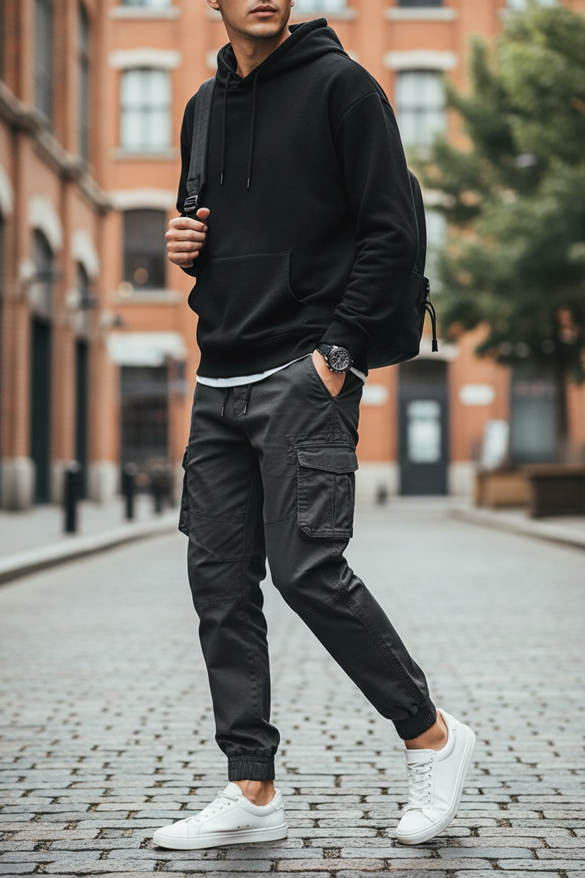 New Cotton Men’s Cargo Pants in Khaki, Black, Army, and Light Gray. Casual Tactical Joggers with Multi-Pockets for Fashion and Work Wear.