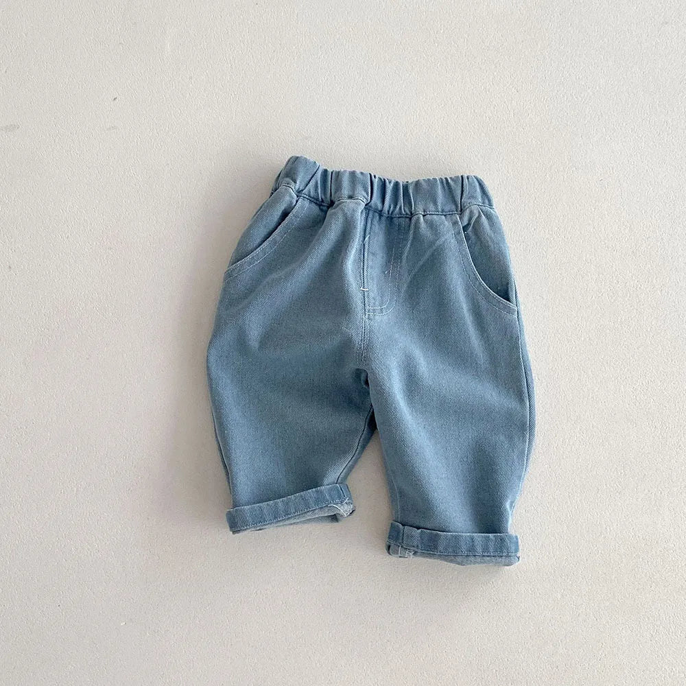Kids Tapped Casual Striped Pants 0-5T Girls Boys Fashion Stripe Trousers Children Solid Denim Jeans Britches