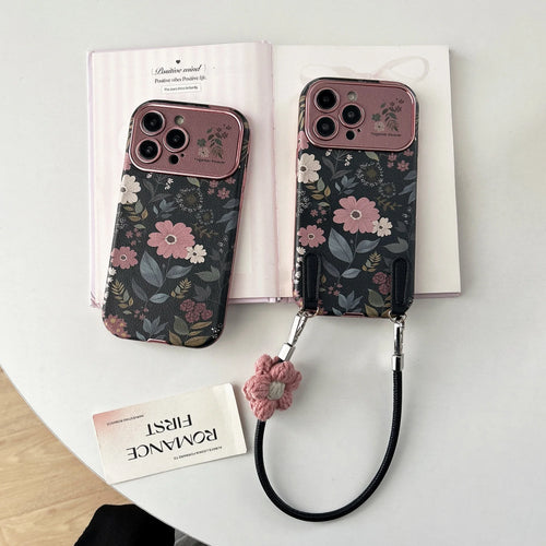Camellia iPhone case with Korean aesthetic design and lanyard