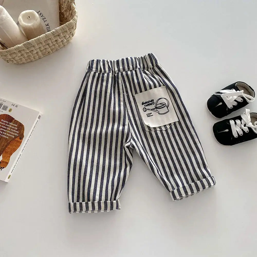 2026 Spring New 1-5Y Children Jeans Boys Denim Pants Mid Waist Girls Trousers Fashion Kids Plaid Pants