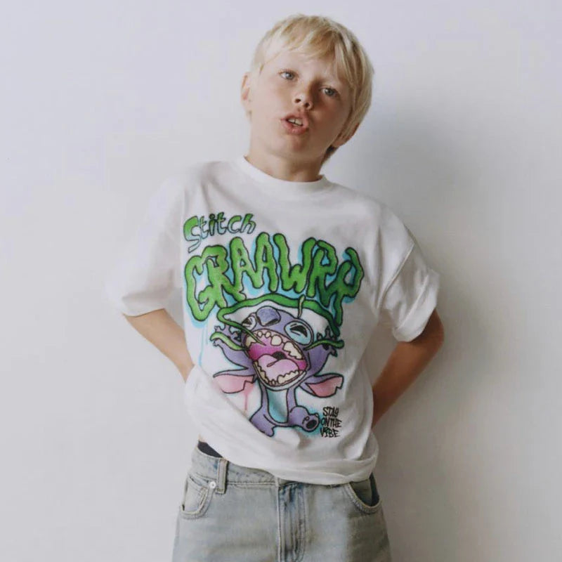 Mickey TShirt 2025 Summer Loose Casual Base Shirt Pure Cotton Tees New Design Round Neck Tops Toddler Cartoon Short Sleeve