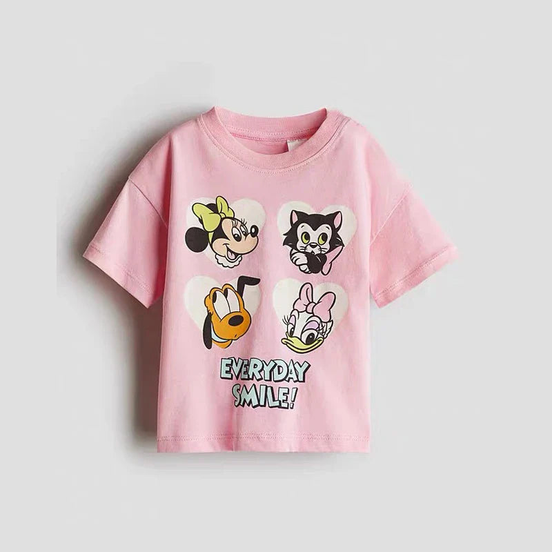 Mickey TShirt 2025 Summer Loose Casual Base Shirt Pure Cotton Tees New Design Round Neck Tops Toddler Cartoon Short Sleeve