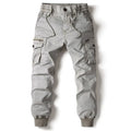 New Cotton Men’s Cargo Pants in Khaki, Black, Army, and Light Gray. Casual Tactical Joggers with Multi-Pockets for Fashion and Work Wear.