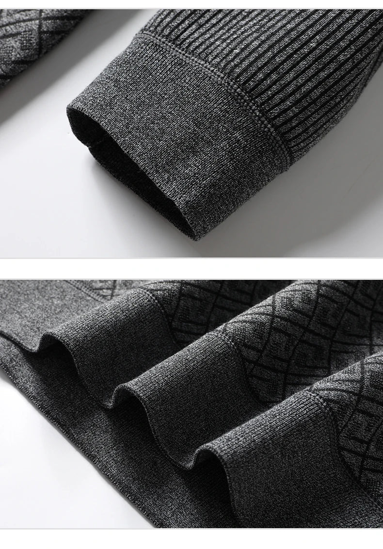 Men's polo neck sweater retro striped fleece pullover