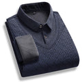 Men's polo neck sweater retro striped fleece pullover