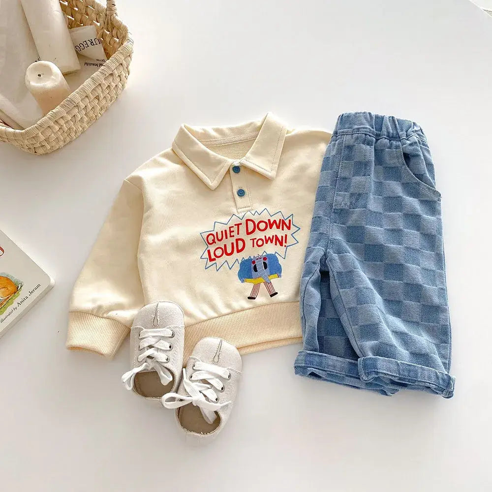 2026 Spring New 1-5Y Children Jeans Boys Denim Pants Mid Waist Girls Trousers Fashion Kids Plaid Pants