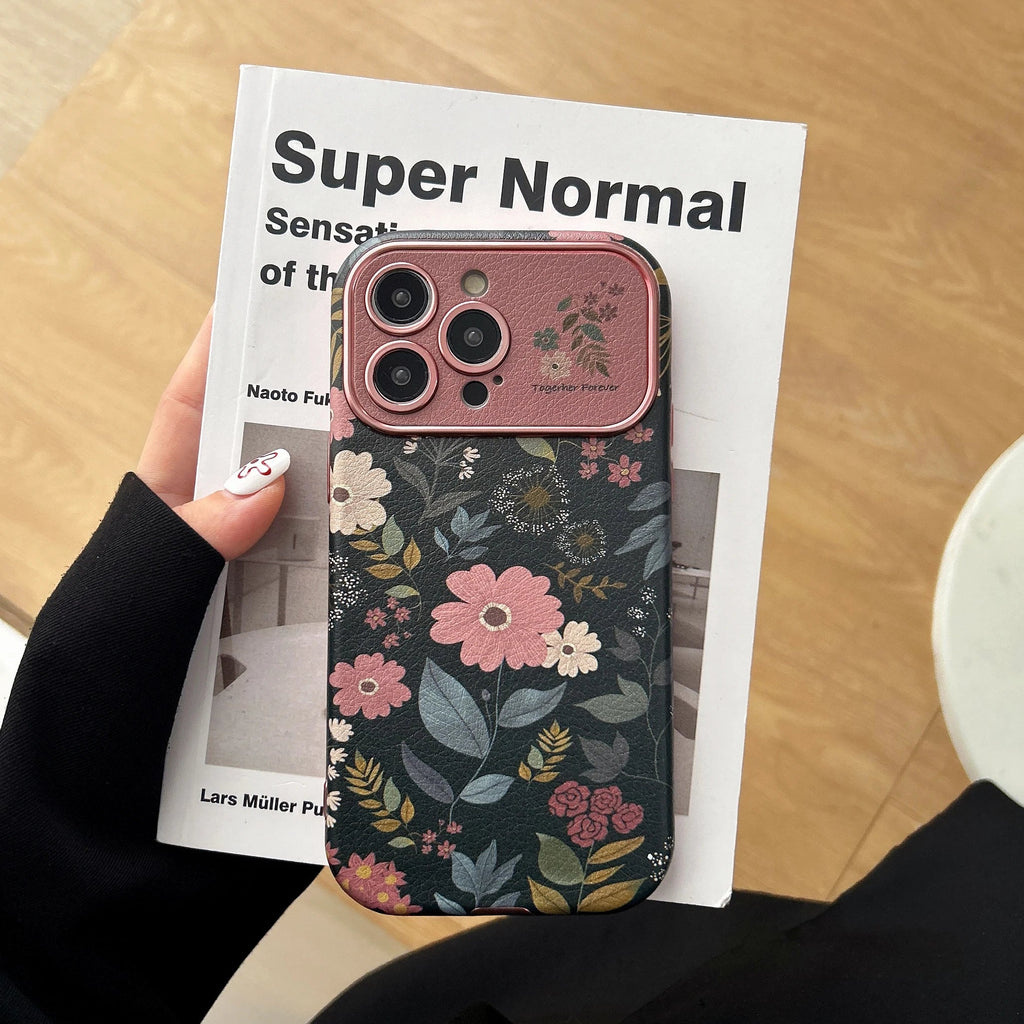 Camellia iPhone case with Korean aesthetic design and lanyard