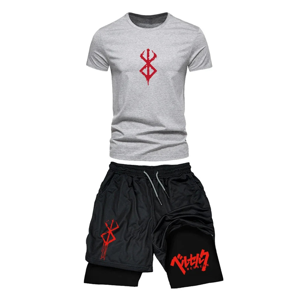 Summer Gym Sports T Shirt / Shorts Anime Printed T-shirt Compression 2-in1 Double-deck Shorts Workout Running Jogging Streetwear