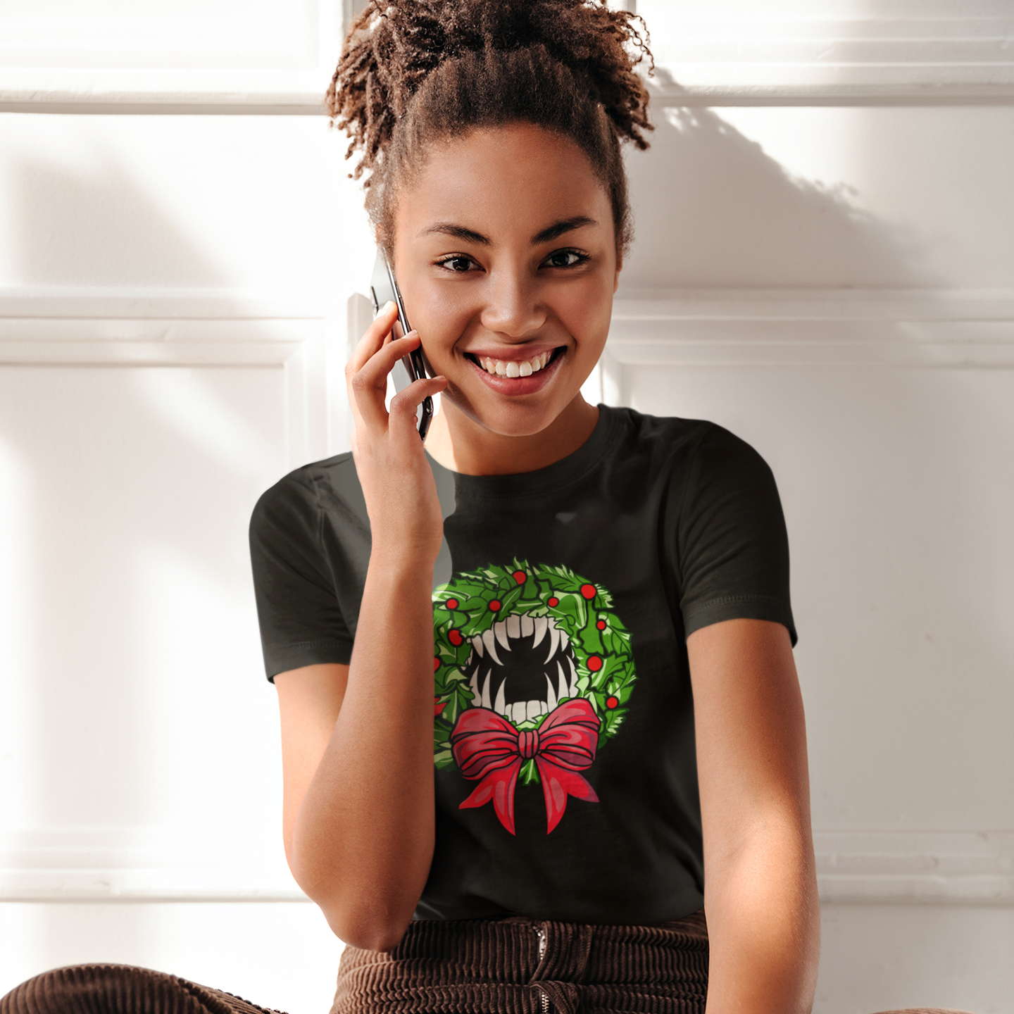 Holiday Vampire Wreath Black Tee Shirt