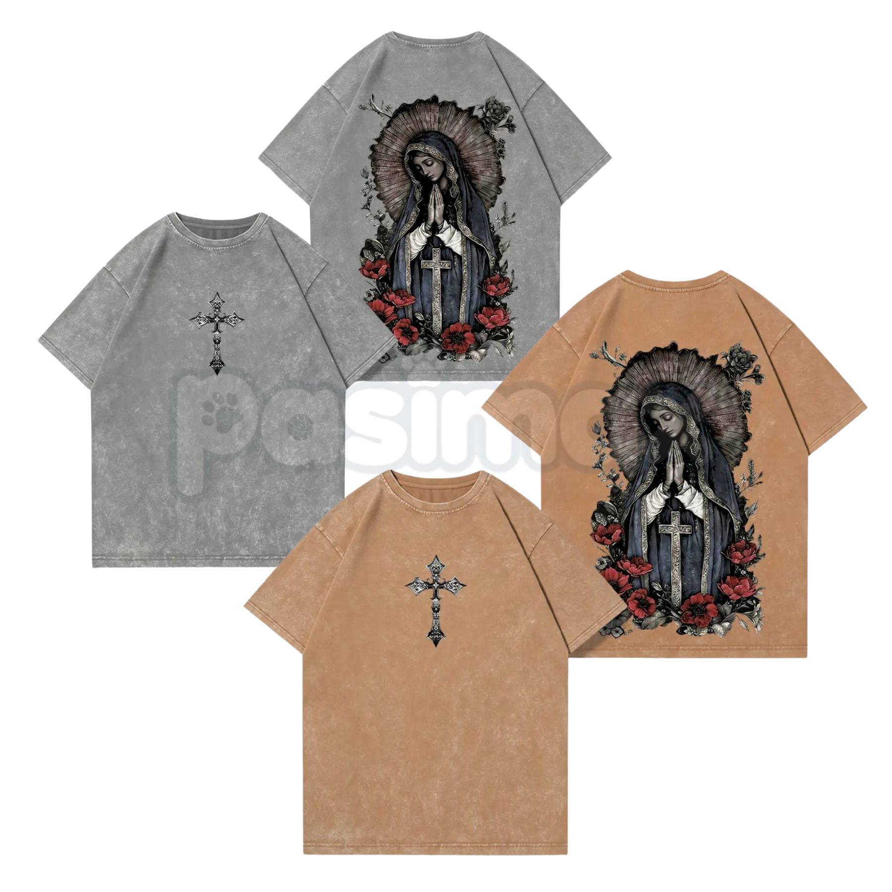 Gothic streetwear t-shirt with Virgin Mary sacred art graphic