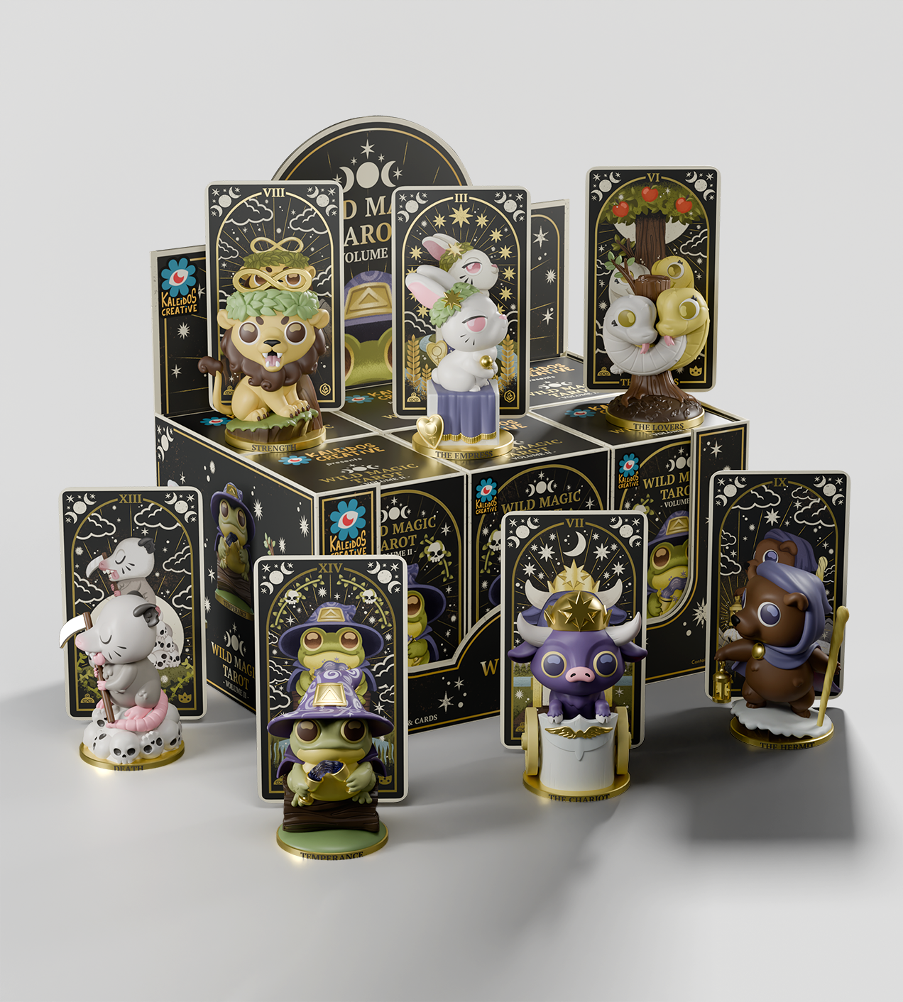 Wild Magic Tarot Volume 2 blind box collectible featuring enchanted Major Arcana figures by Kaleidos Creative