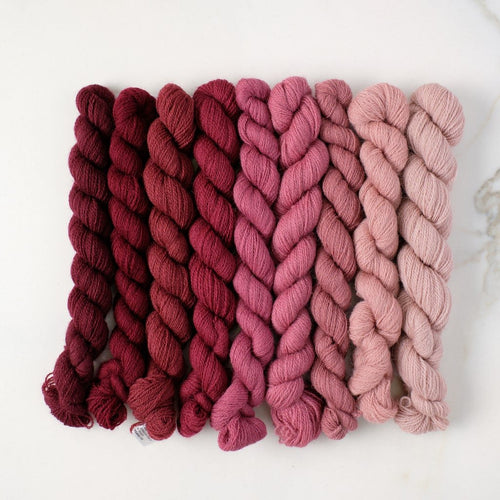 Appletons Wool Yarn Dull Rose Pink shades 141 to 149 skeins stacked