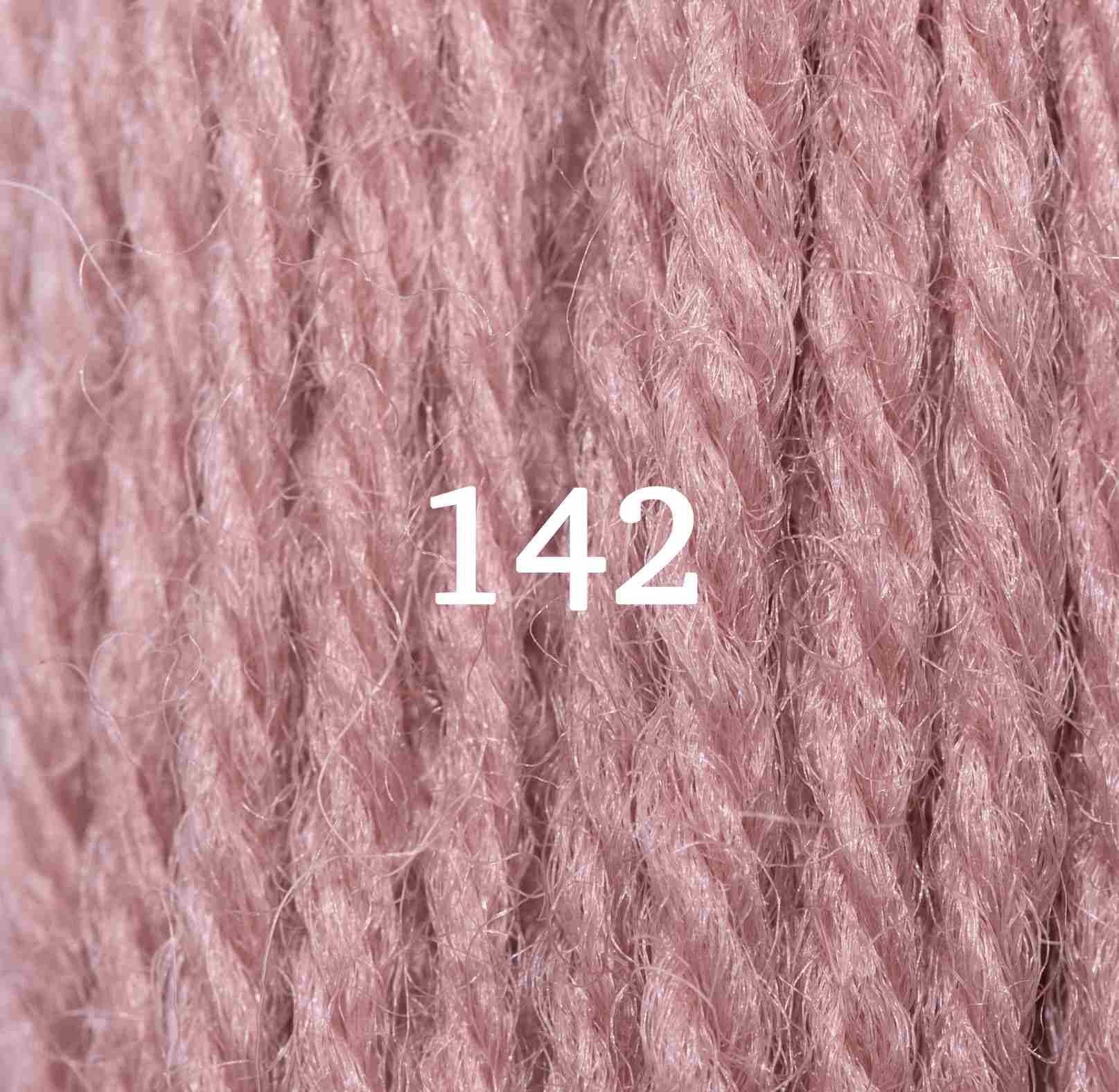 Appletons Wool Yarn in dull rose pink shades 141 to 149 displayed in skeins