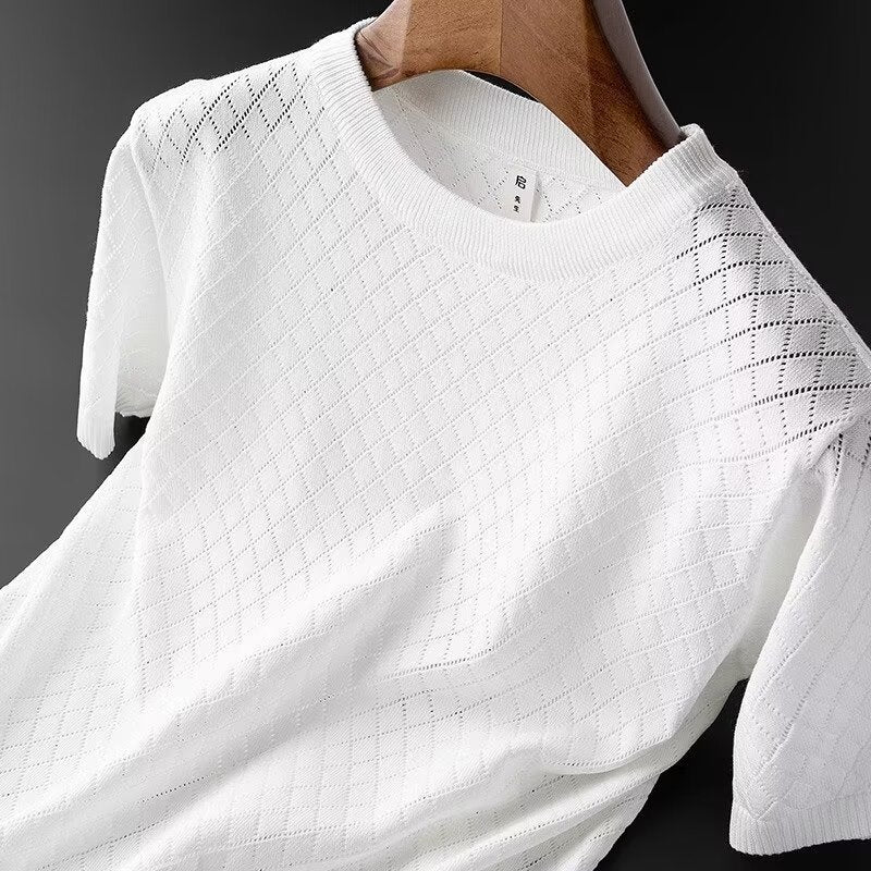 Men's ice silk top cut-out short sleeve summer sweater