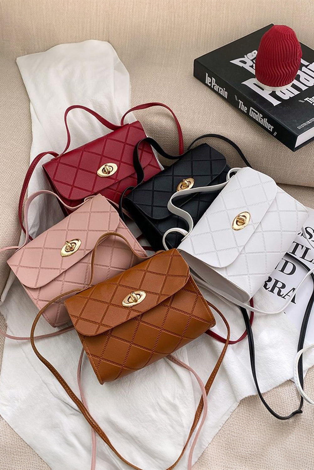 Breen PU Leather diamond pattern small messenger bag with lock and lightweight design