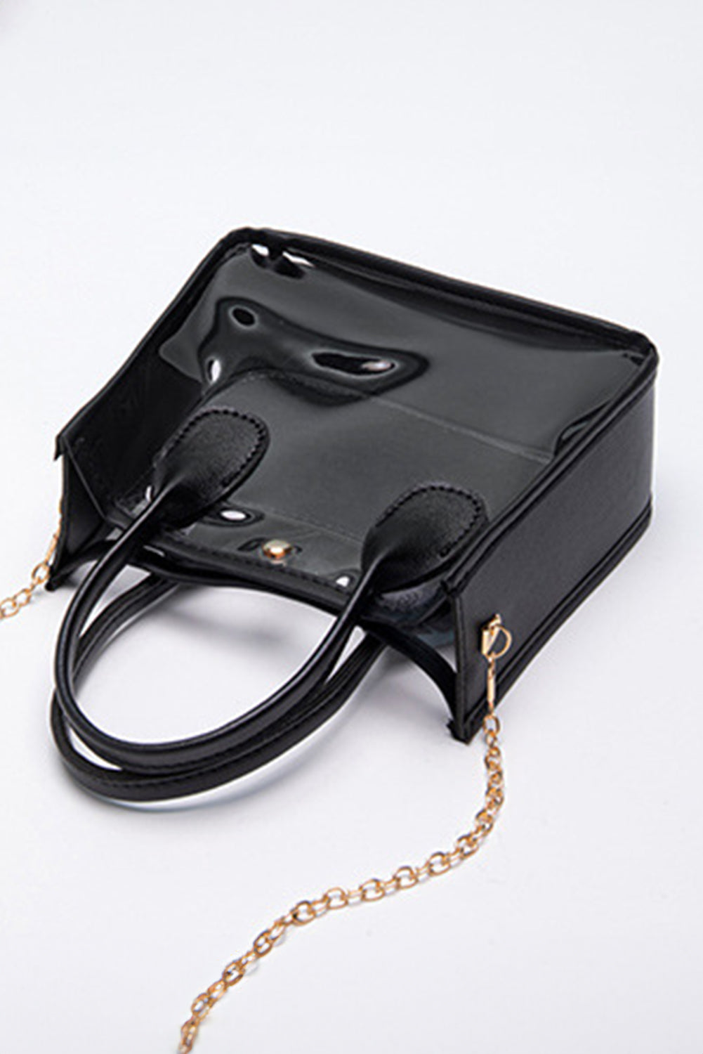 Chestnut transparent PVC PU leather patchwork shoulder bag with chain strap