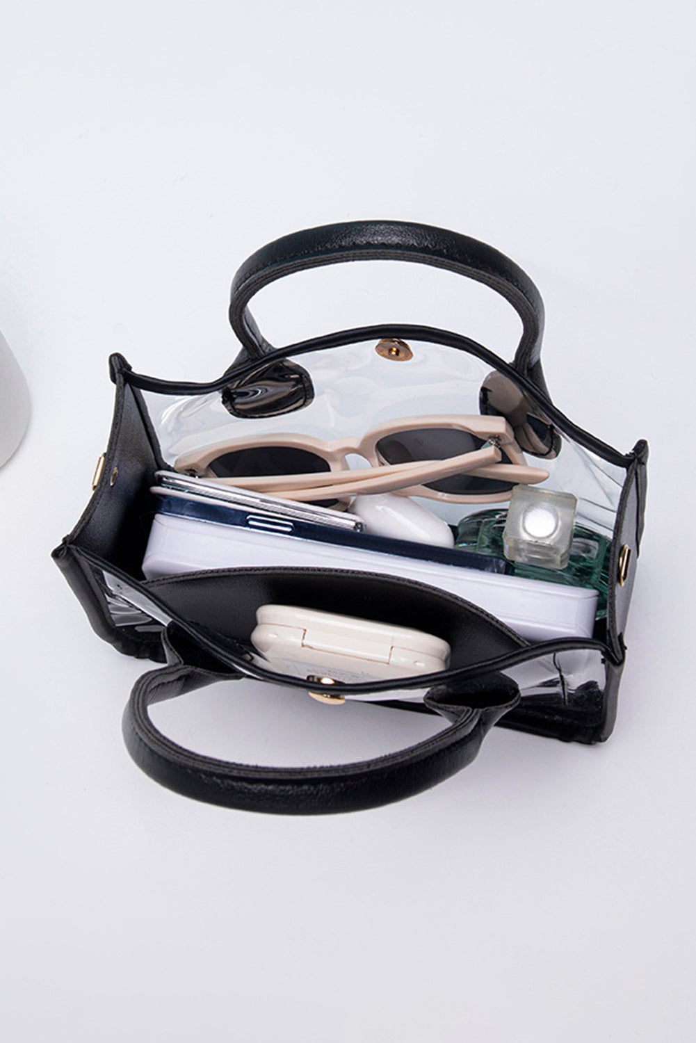 Chestnut PVC PU leather patchwork transparent shoulder bag with chain strap and spacious design