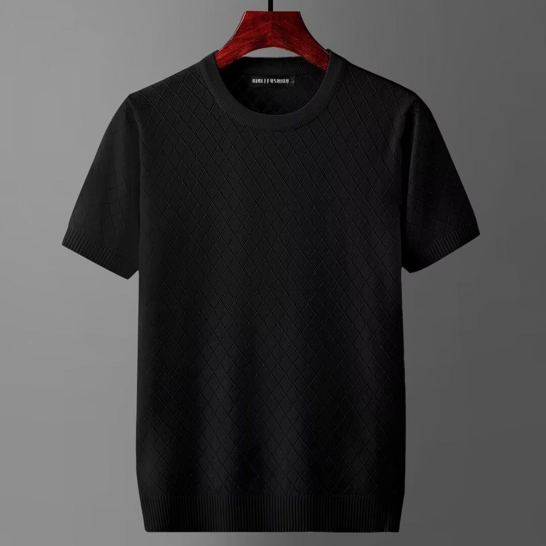 Men's ice silk top cut-out short sleeve summer sweater