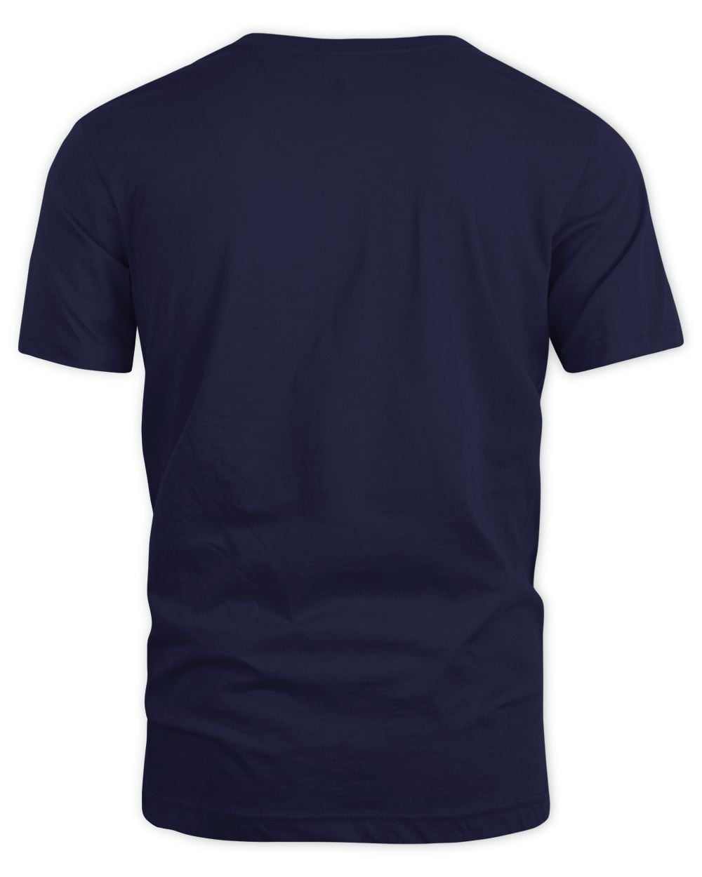 Back view of navy blue Stop Staring At My Reindeers Boobs short sleeve unisex cotton t-shirt