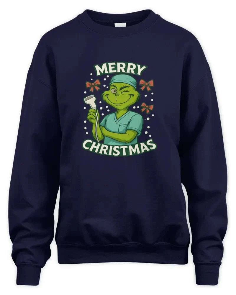 Unisex sweatshirt navy Merry Christmas Grinch graphic crewneck pullover
