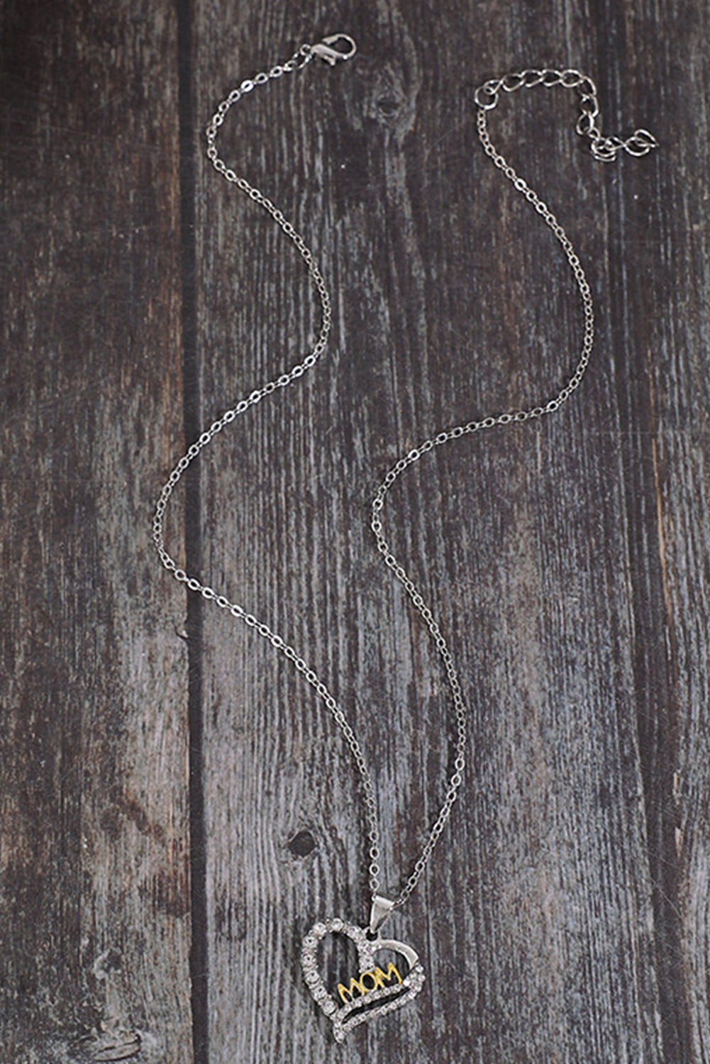 Silvery rhinestone heart-shaped necklace with adjustable alloy chain for Mother's Day gift